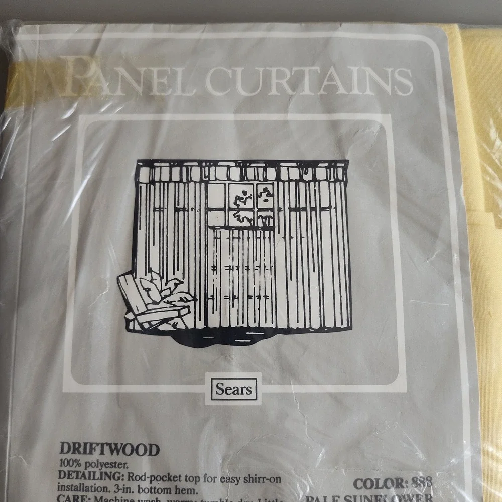 Vintage Sears Panel Curtain Driftwood Pale Sunflower 40 inches x 81 inches